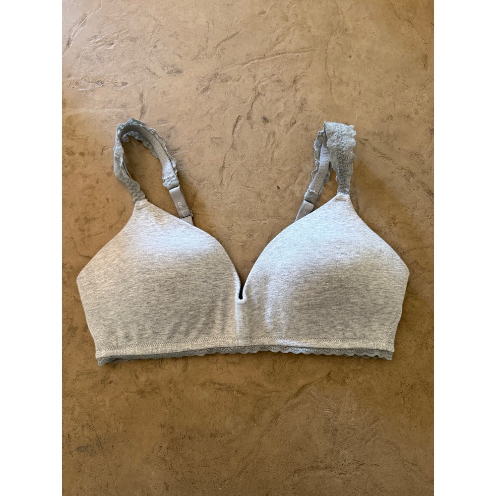 Aerie Real Me Wireless Bra 38C Heather Gray Lace Trim Convertible Racerback 8178